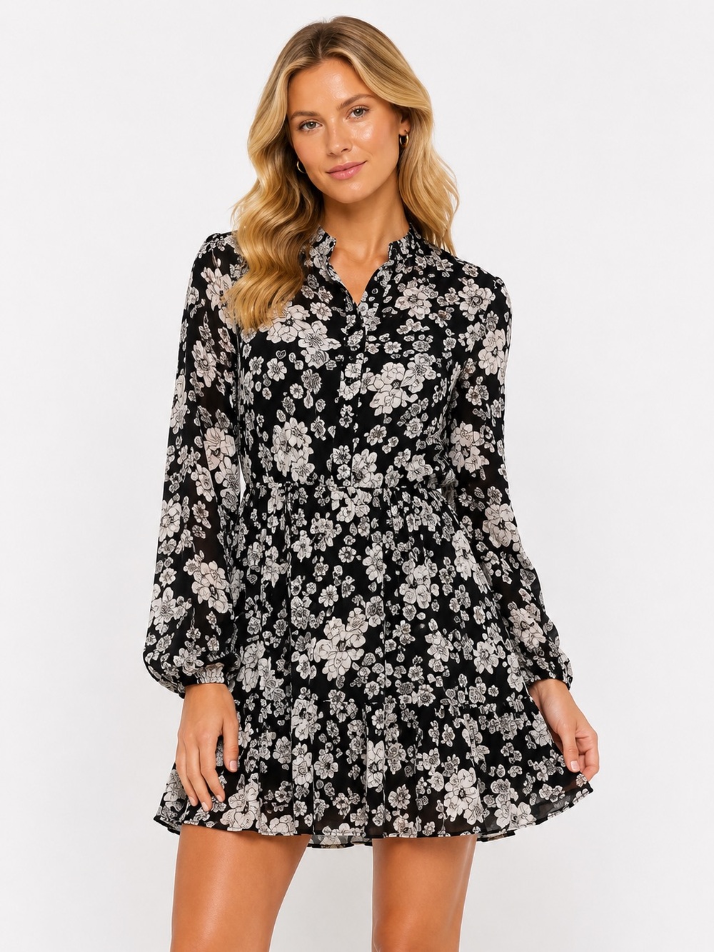 Moschino Black & White Floral Button-Up Long-Sleeve Women's Dress Size 10